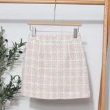 French-Style Light-Cooked Wind Coarse Flowers Lattice Short Skirt 2025 Spring And Autumn Small Fragrant Wind Showing Thin A-Word Bag Hip Skirt 8895