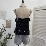 Real Shooting Heavy Industry Bling Bright Flash Beads Low V Collar Sexy Sling Vest Night Shop Babes Sleeveless Top 9153