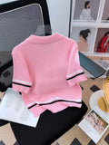 Crash Color Polo Collar Knitted Shirt 2025 Summer New Design Small Short Temperament Top Woman