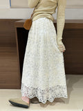 French Elegant Temperament Hollow Lace Dress Girl Autumn Winter High-Waist A Word Folded Loose Big Swing Skirt