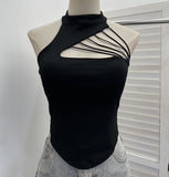 Real Shooting Thai Hottie With Chest Cushion Hollow Sexy Sling Vest Hanging Neck Slim Figure Sleeveless Top 6288