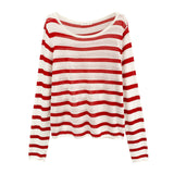 Lazy Wind Loose Sleeve Striped Long-Sleeved T-Shirt Girl Spring 2026 New Thin Shoulder Cover Shirt Top