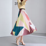 2025 New High-Rise Half-Dress Woman Tight Waist Ink Print Design Sense A-Character Skirt In The Long Folded Skirt