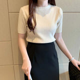 2026 Spring And Summer New Short-Sized Ice Cream Blouse Inside The Bottom Shirt Short-Sleeved Knitted Shirt Woman
