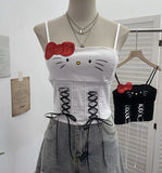 Sweetheart Babes Bow With Chest Cushion Small Sling Wearing Rope Strap Vest Short Sleeveless Top 1278