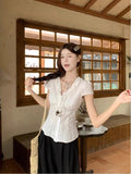 French Retro Lotus Side Short-Sleeved Shirt Woman 2026 Summer New White Chic Waist Thin Shirt Top