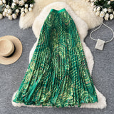 Sunflower Print 100-Fold Skirt High-Rise Thin Half Skirt Women's Medium And Long Skirt Holiday Wind Does Not Hit The Big Swing Commuter Skirt