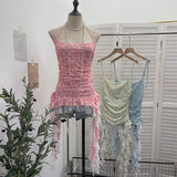 Net Yarn With Hanging Neck Sling Sling Waistcoat Splicing Lace Under The Lace Swing With Sleeveless Top Woman 16511