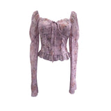 Real Shot Bow Strap Design Sense Shoulder Long Sleeve Chopped Sleeves Wreavage Horn Cuffed Chest Cushion Top 9639