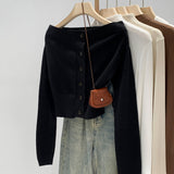 2026 Word Shoulder-To-Shoulder Sweater Long-Sleeved Wool Bottom Knitted Women's Autumn And Winter Spring Han Dong Blouse