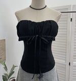 Real-Patting Hottie With Chest Pad Weaving With Bow Mesh Splicing Bra Vest Short Repair Body Dress 9288