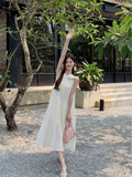 New Gentle Three-Dimensional Flower Dress Summer Holiday French Fairy Seaside Sleeveless Thin Temperament Long Dress