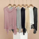 Irregular Bat Sleeve Cloak Sunscreen Knitted Girl Summer Chic One-Word Shoulder Loose-Fitting Thin Top