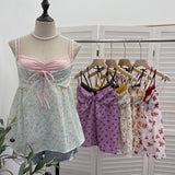 Fake Two Lace Side Deep V Sexy Floral Lace Sling Vest Loose Doll Shirt Top Female 9328