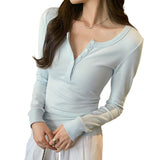 2026 Early Spring Temperament Korean Pure Desire Unique Beautiful Striped Long-Sleeved T-Shirt Women Commuting Spring New Body Repair