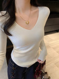 Gray V-Neck Bottom Shirt Women's New Tattoo Sweater Wearing Long-Sleeved Knitting Spring And Autumn Blouse