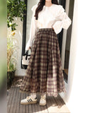 New Autumn Lattice Splicing Large Swing Net Yarn Half-Dress Classic High-Rise Thin A-Word Long Skirt Woman