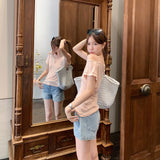 Beautiful Single-Wear Lace Splicing V-Neck Shoulder Short-Sleeved T-Shirt Women 2026 Summer New Design Sense Niche Top