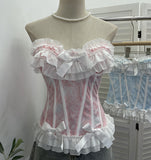 Pure Hottie Net Yarn Bow Braid Vest With Anti-Slip Strip Short Slipless Top 2823