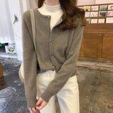 2026 Spring And Autumn New Round-Necked Purple Short Knitted Small Cardigan Loose Outer Sweater Coat For Women