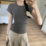 Korean Design Feel Super Good-Looking Shoulder Short-Sleeved T-Shirt Women's Summer 2025 New Slim Sweet Spicy Short Top