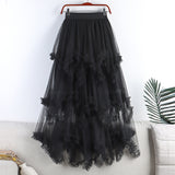 Sweet And Irregular Mesh Dress 2025 New High-Waist Long A-Word Pon Pomong Fairy Cake Skirt Half-Dressed Woman