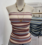 Real Shot Color Striped Mesh Tans Tector-Coat With Chest Pad Anti-Slip Strip Folds Repair Short Sleeveless Top 8185