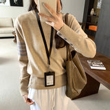 Unique And Beautiful White Inside Sweater Knitted Bottom Shirt Women 2025 Autumn And Winter Hem To The Waist Design Blouse