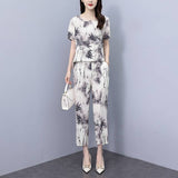 Cotton Silk Suit Women's Fashion Wear Summer New Loose Large-Size Ocean Gas Thin Silk Short-Sleeved Trousers Two Sets
