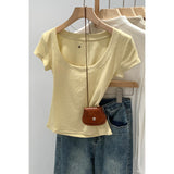 Mordell Shoulder-To-Shoulder U-Neck Short-Sleeved T-Shirt For Women's Summer 2026 New Explosive Pure Hottie Top