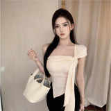 Pure Hot Girl Short Irregular Shoulder Sling Vest Women Summer New Folded Blouse Wear