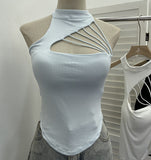 Real Shooting Thai Hottie With Chest Cushion Hollow Sexy Sling Vest Hanging Neck Slim Figure Sleeveless Top 6288