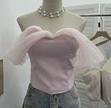 Thai Hottie Net Yarn Strap Splicing Bra Vest With Chest Cushions Anti-Slip Short Top Female 8128