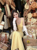 French Broken Flower Bow Sling Dress 2026 Summer New Temperament Slim Sweet Dress