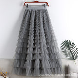 Net Yarn Splicing Cake Skirt 2025 Spring, Summer And Autumn And Winter New Medium And Long Skirt A-Word Long Skirt Pong Yarn Skirt