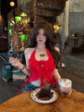 Spice Leopard Print Small Sling Female Pure Lust Wind To The Waist Alone Special To The Design Of The T-Shirt Feeling Ribbon Hanging Neck Vest