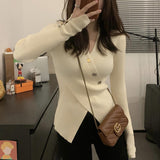 Pure Desire And Thin V-Neck Sweater Cross A4 Waist Repair Open Fork Knitted Long Sleeves Top