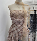 Real Shot Lace Ribbon Splicing Necking Yarn Tector Bosom Vest Irregularly Repair Short Sleeveless Top 8158