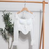 Spice Girls Shoulder-Mounted Neck With Long-Sleeved Chindal Wooden Ear-Deared Shirt Short With Chest Cushion Top 8873