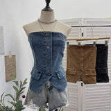 Fake Pocket Cowboy Wears Off The Chest And Wears A Female Single Buckle Decorative Stud With Short-Term Bra Vest 816