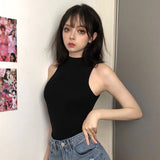 Leptly Collared, Black-Clad Women's Summer New Tight Body Slim And High Waist Inside And Outside Wearing A Bottom-Up Shirt Thai Vest