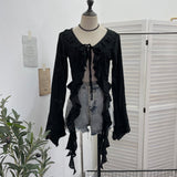 The Wasteland Wind Irregularly Drifted With Lotus Leaf Edge Strap With Hole Open Shirt Short Long Sleeves 9256