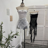 Real-Shooting Gothic Lace Tective Sexy Sleeveless Top Irregular Ribbon Decor Punk Wrap Chest Vest 1189