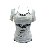 Real Shooting Two Hit Color Cut Rivet Tie With Chest Pad Short-Sleeved T-Shirt 28191