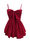 Real Shooting Wave Point Sling Sling Vest With Chest Cushion Wearing Rope Strapted Bow Skirt Swollen Belly Thin Sleeveless Top 9357