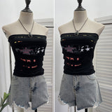 Real Shooting Millennium Spice Girls Out-To-Shoulder Print Split Hole Tector-Throw Vest With Bra Pad Short Sleeveless Top 1301