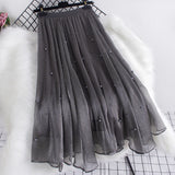 Bright-Faced Lustrous Pearl Mesh Dress New Nail Bead Irregular Fairy Skirt In The Long Half Skirt Women Autumn Winter
