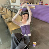 Purple Small Broken Flower Slightly Through The Long-Sleeved T-Shirt Girl Spring And Summer 2026 New Inner Repair Body Smear Bra Vest Two Sets