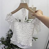 With Chest Pad A Word Shoulder Wave Point Shirt Woman Xia Repair Lotus Leaf Side Short Shirt Repair Body 6162