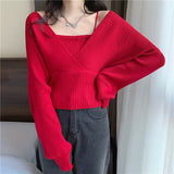 Inside The Bottom Knitted Shirt Long Sleeve 2026 Spring New Women's Design Sense Of Niche Fake Two Short Tops